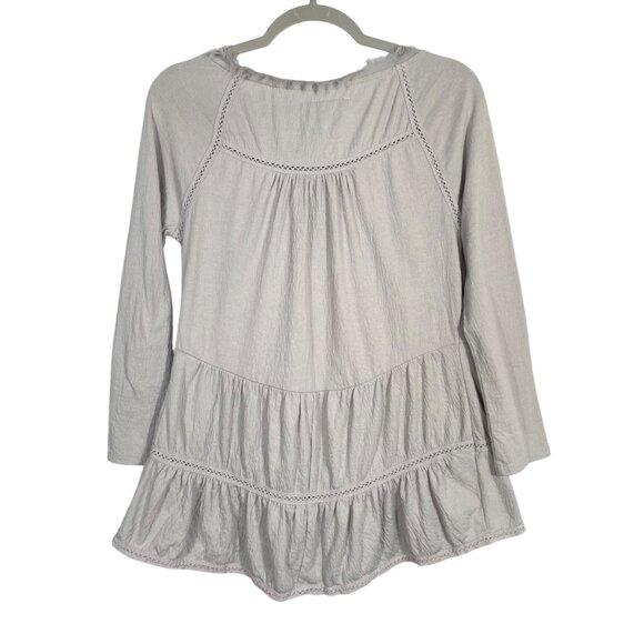 Anthropologie Meadow Rue Boho Tiered Ruffle Crochet Lace Peplum Blouse Gray S - Picture 3 of 11